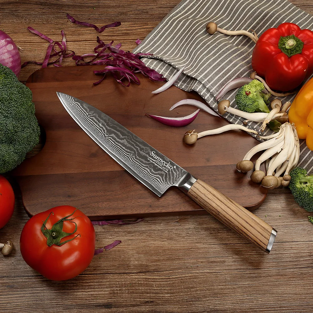 

SUNNECKO Professional 8" Chef Knife 73 Layers Damascus Steel Sharp Blade Kitchen Knives Original Wood Handle Meat Fruit Cutter