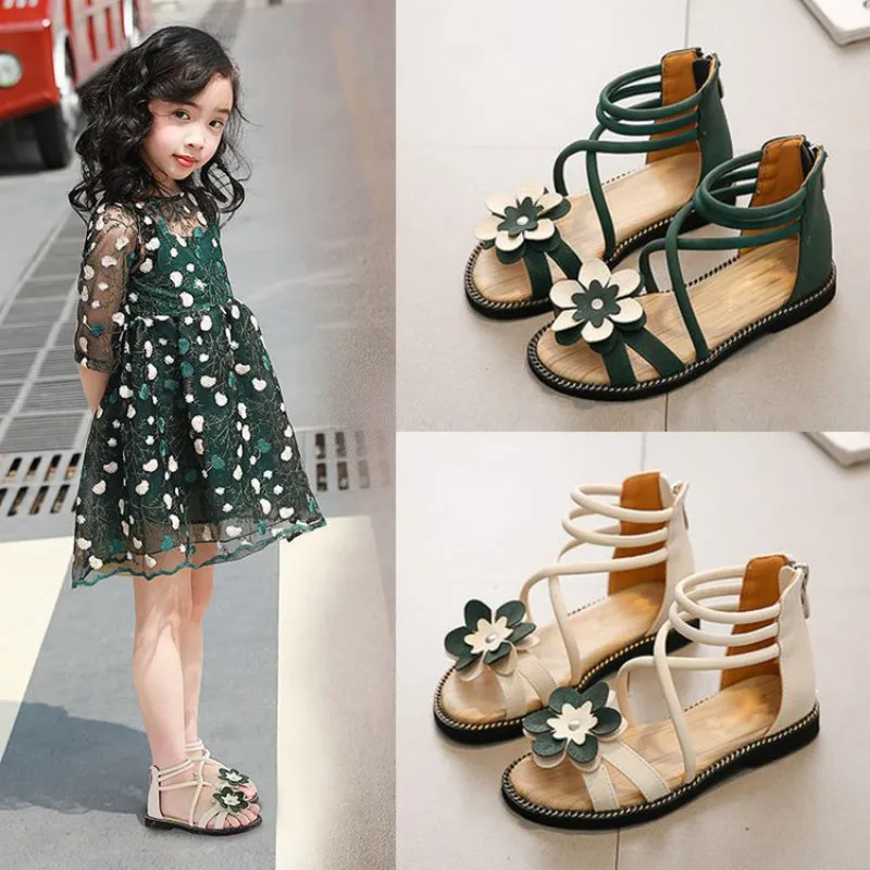 

Kids Summer Girls Sandals Soft Bottom Non-slip Flower Design Sandal Girl Open Toe Princess Shoes