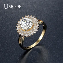 UMODE Brand Flower Rings For Women Size 6 7 8 Cubic Zircon Gold Color Anillos Engagement