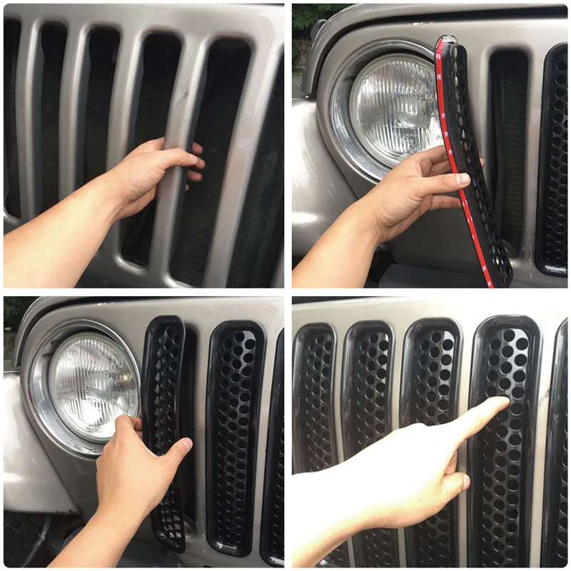 WISENGEAR  For Jeep Wrangler TJ Front Mesh Grill Bezel Cover 7PCS Bumper Grille Insert Honeycomb Trims Grill For Jeep Wrangler TJ 1997 - 2006  (8)