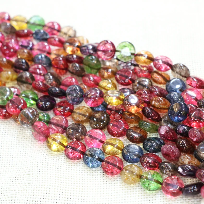 Charms Jewelry Making Synthetic Multicolor Tourmaline Crystal Stone Coin Shape 10mm Loose Beads For Diy Jewellery 15inch B3286 | Украшения