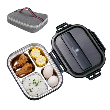 

Black Food Container Stainless Steel Lunch Box Kids School Insulated Thermal Bento Lunchbox Plastic Whit Bag Japan Style