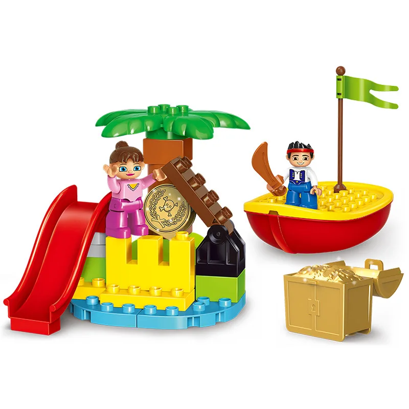 

29Pcs Big Size Pirate Treasure Ship Flag Action Figures Building Blocks Compatible City Duploinglys Toys For Children Kids Gift