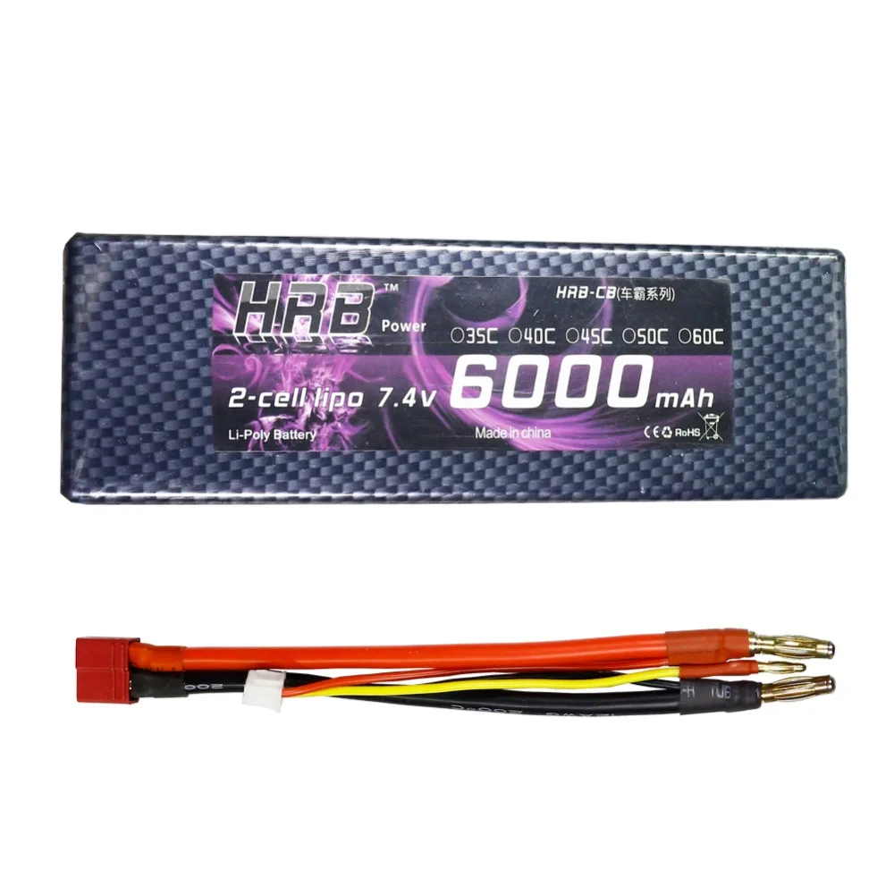 

HRB RC Lipo Battery 6000mah 7.4V 2S 60C 120C Traxxas Rustler 1:10 Battery Hard case Banana connector For Traxxas Slash 4x4 Car