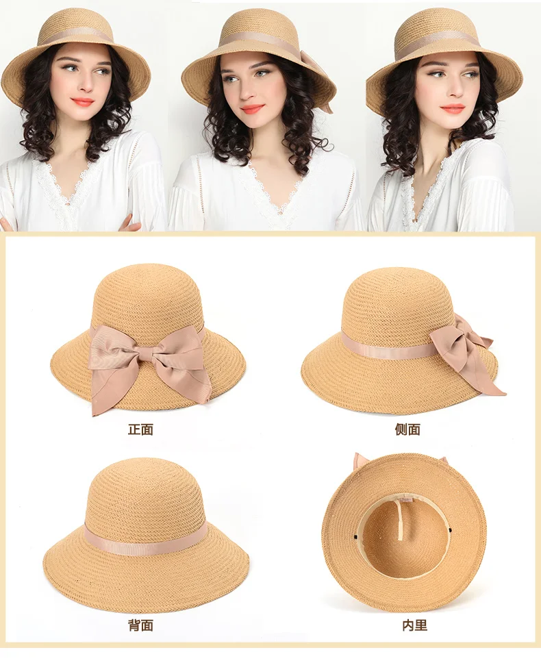 New Arrival Sunscreen Hat Adult Fahsion Weave Straw Cap Foldable Beach Hat Students Outside Travel Cap Raffia Hat  B-7832