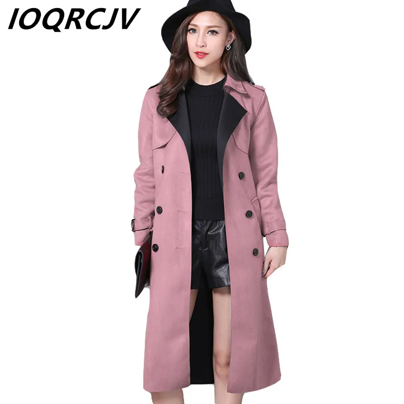 

Suede Women's Trench Coat 2022 New Spring Double Breasted Long Sleeve Lapel Long Overcoat Female Windbreaker Elegant Outwear Top