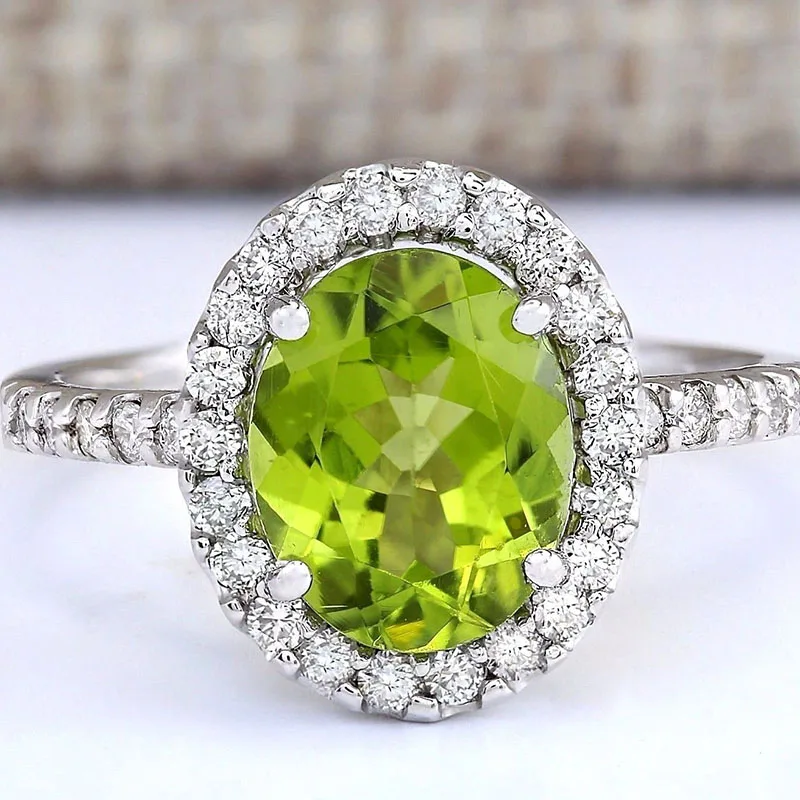 Green Stone Wedding Engagement Rings for Women Jewelry Antique Silver ...