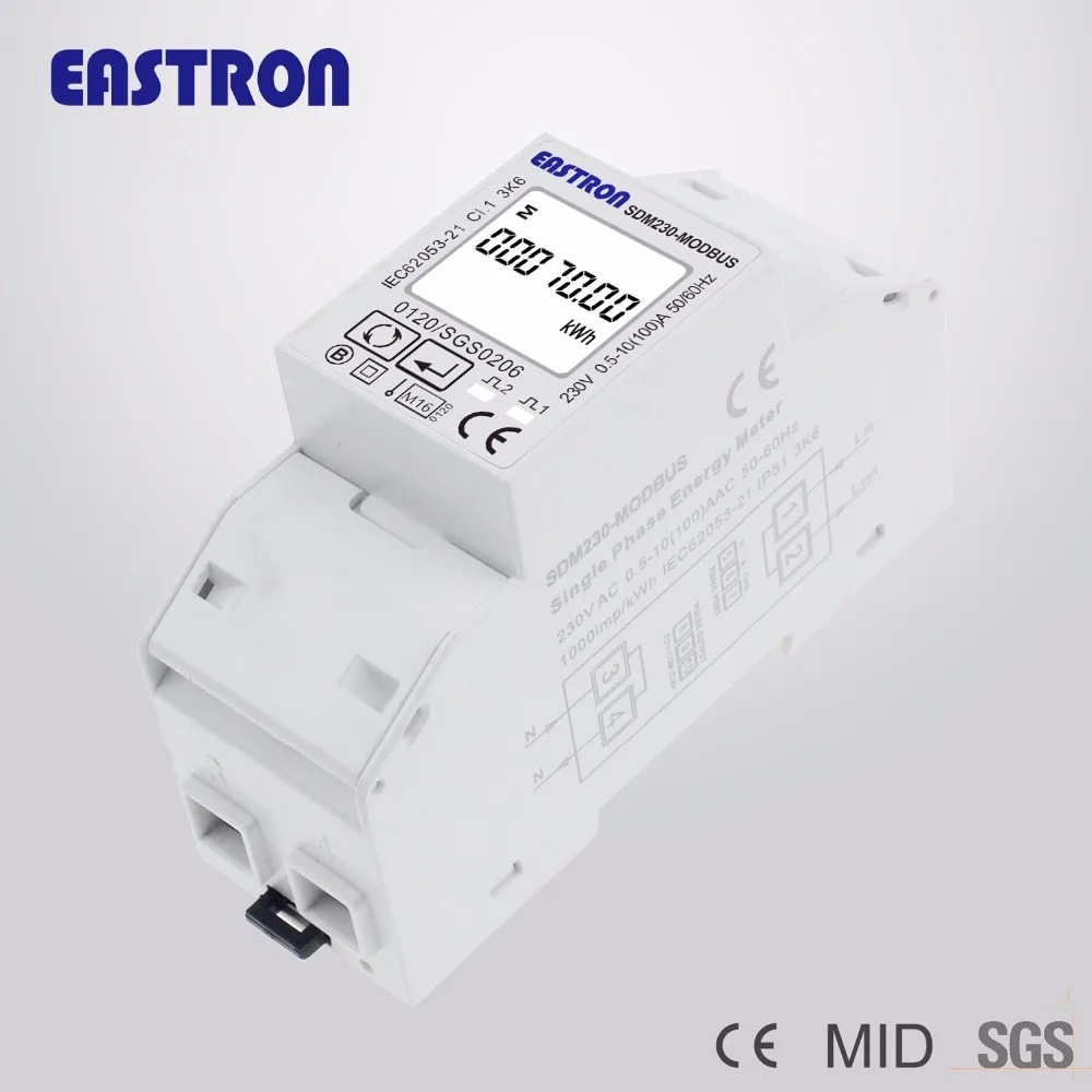 SDM230 Modbus 220/230 В однофазный счетчик энергии, двойной DIN модуль, двунаправленный, многофункциональный, RS485/Modbus выход не MID