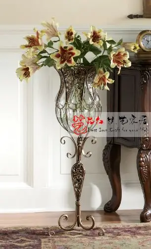 Vaso Red Quality Fashion Vase Iron Glass Vase Tall Large Floor