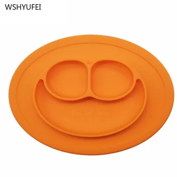 

Children's plate 100% silicone bowl with suction cup feeding plate oval smiley plate children's dinner to prevent falling