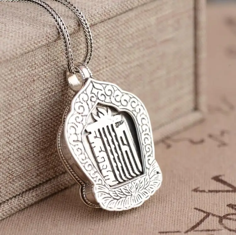  wholesale sterling silver S925 Silver Pendant antique crafts Buddhist culture Shurangama mantra gawu Box Pendant