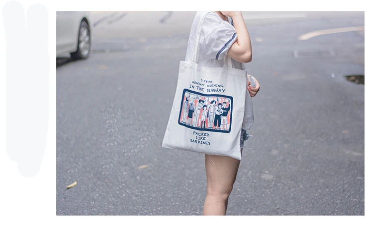 Letter Cartoon Printing Shoulder Recycle Bags Japanese Canvas Joker Casual Handbag Girl Student Portable Foldable Shopping Bag01