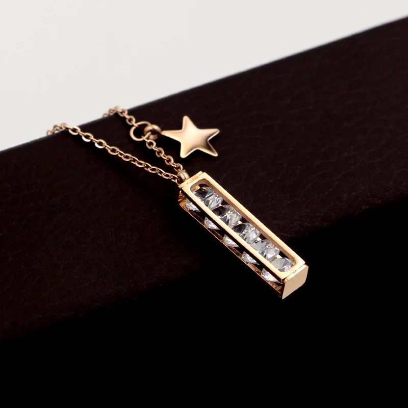 New Arrival Rose Gold Color Geometric Shape Cubic Zirconia Pendant Necklace for Women Trendy Star Crystal Jewelry | Украшения и