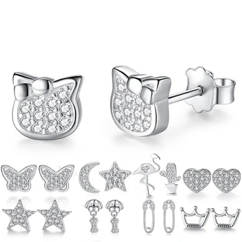 

Sweet Romantic Crystal Cat Stud Earrings Real 925 Sterling Silver Design Zircon Earrings Fashion Jewelry For Women Girl brinco