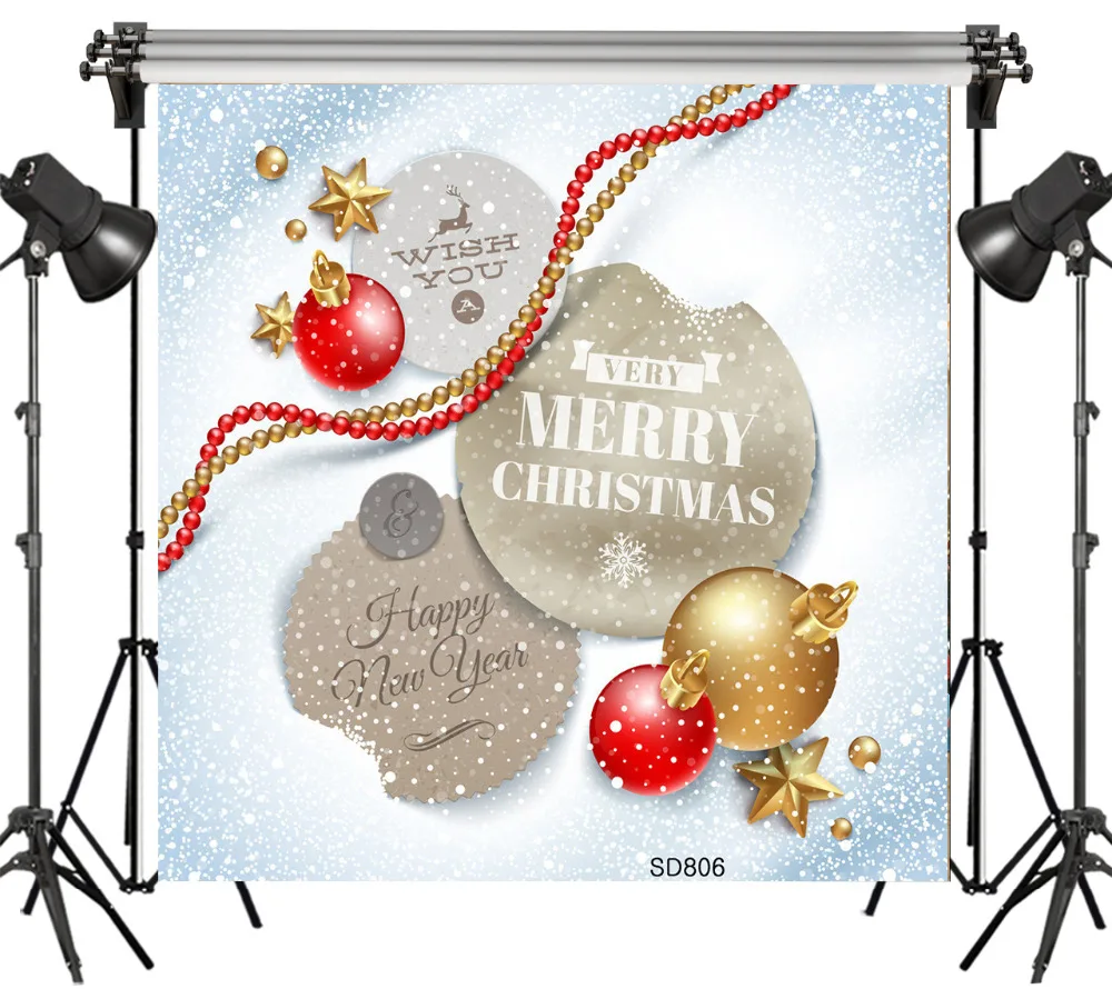 6x6FT Christmas Decorative Metal Ball Star Snowflake Seamless Washable No Folds Polyester Backdrop Background Photography Studio |