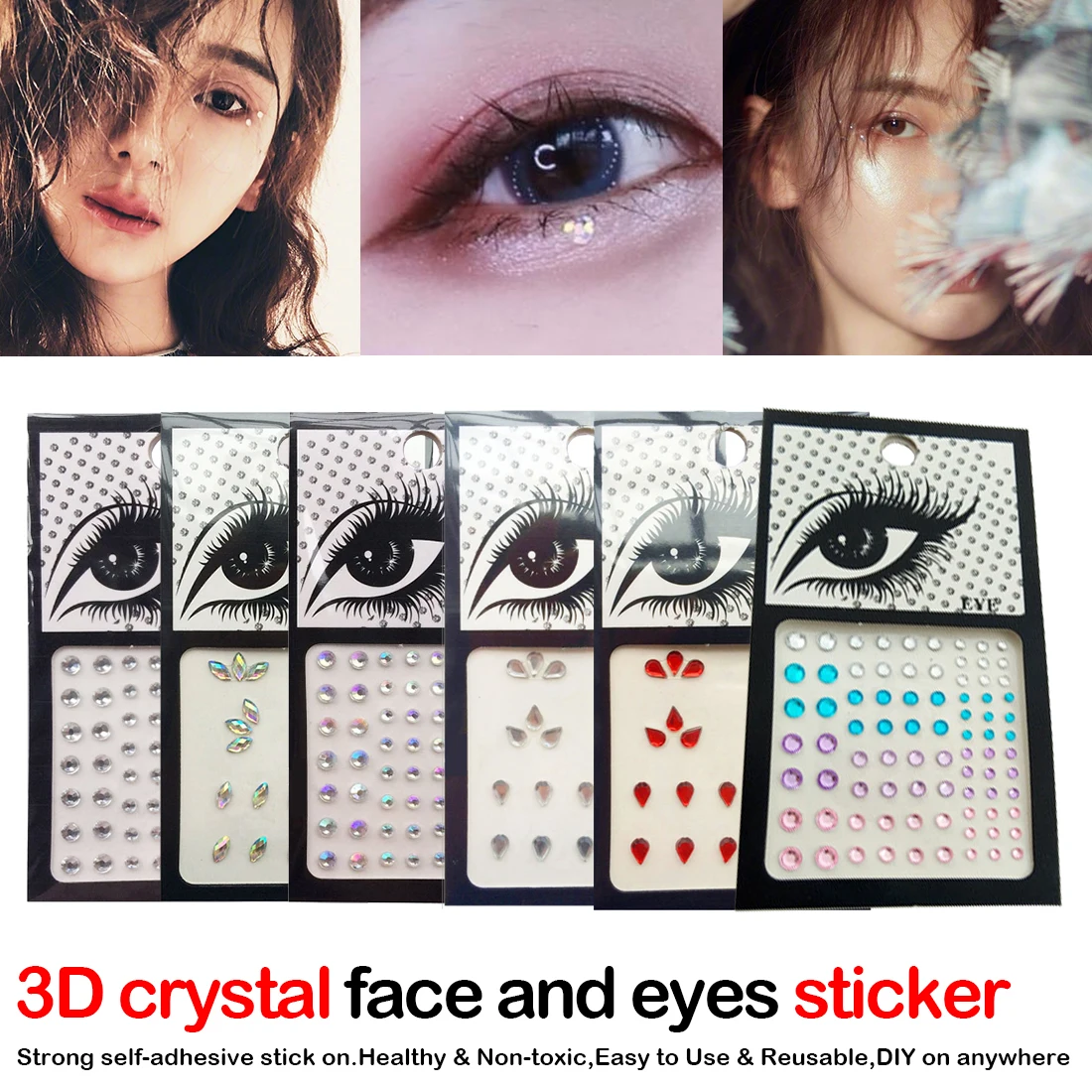 

Acrylic 1Pc Glitter 3D Sexy Crystal Jewel Eyes Festival Party Makeup Tools Eyes Tattoo DIY Diamond Glitter Adornment Sticker