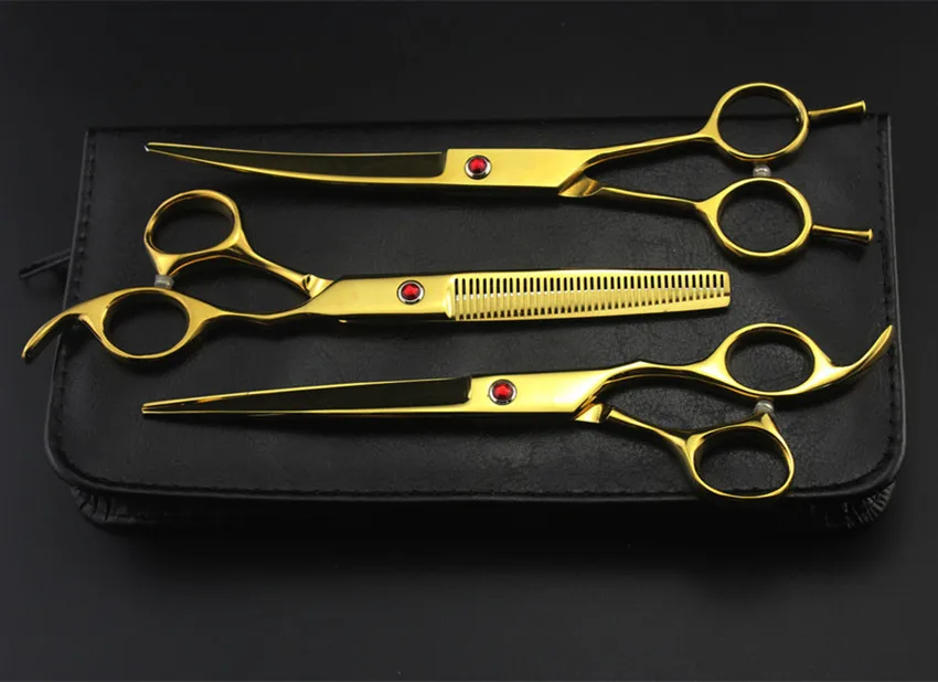 4 комплекта профессиональные золотые ПЭТ 7 дюймов ножницы для стрижки волос набор клипер для стрижки собак Истончение Парикмахерские