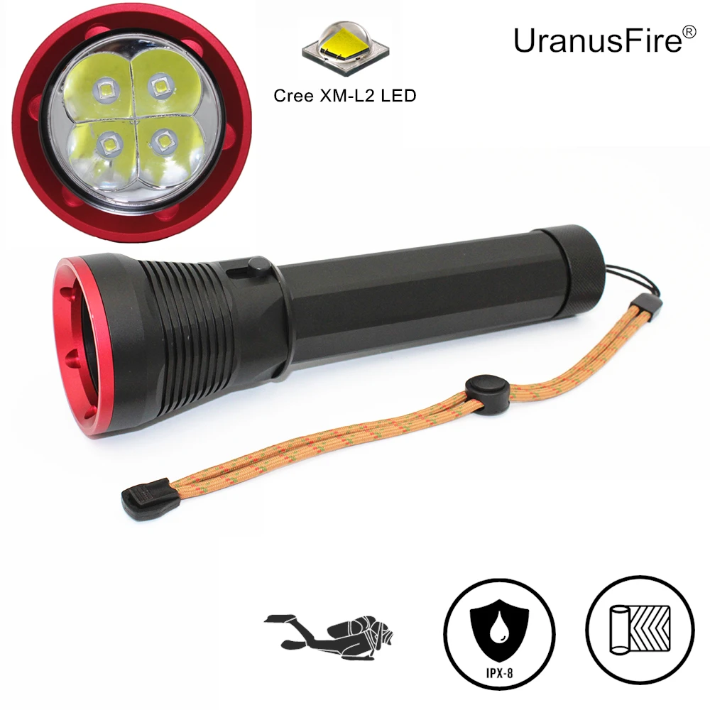 

Scuba Torch Diving Lamp 4x CREE XML-L2 LED Flashlight Underwater Light 5000 Lumens
