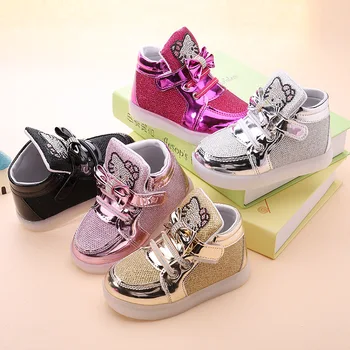 

Children Luminous Shoes New Spring Hello Kitty Rhinestone LED Shoes Girls Princess Cute Kids Shoes With Light EU Size 21-30
