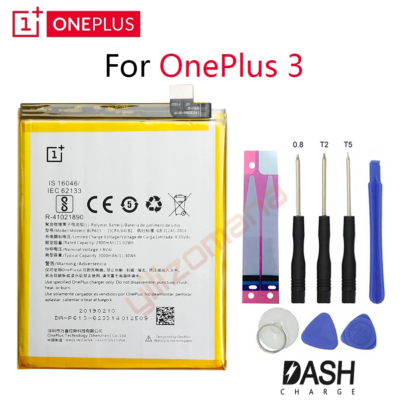 

ONEPLUS Original Phone Battery For OnePlus 3 A3001 BLP613 2900/3000mAh High Quality Replacement Li-ion Batteries Free Tools