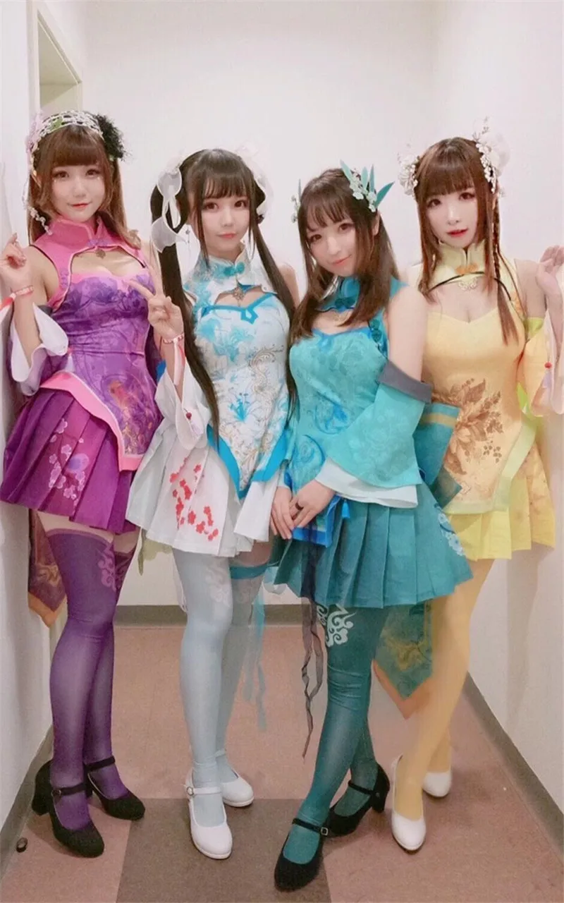 New!VOCALOID Vocaloid Taoyuan Love Song House Dance Dazzling Gumi Dress Women Green Cheongsam Cosplay Costume