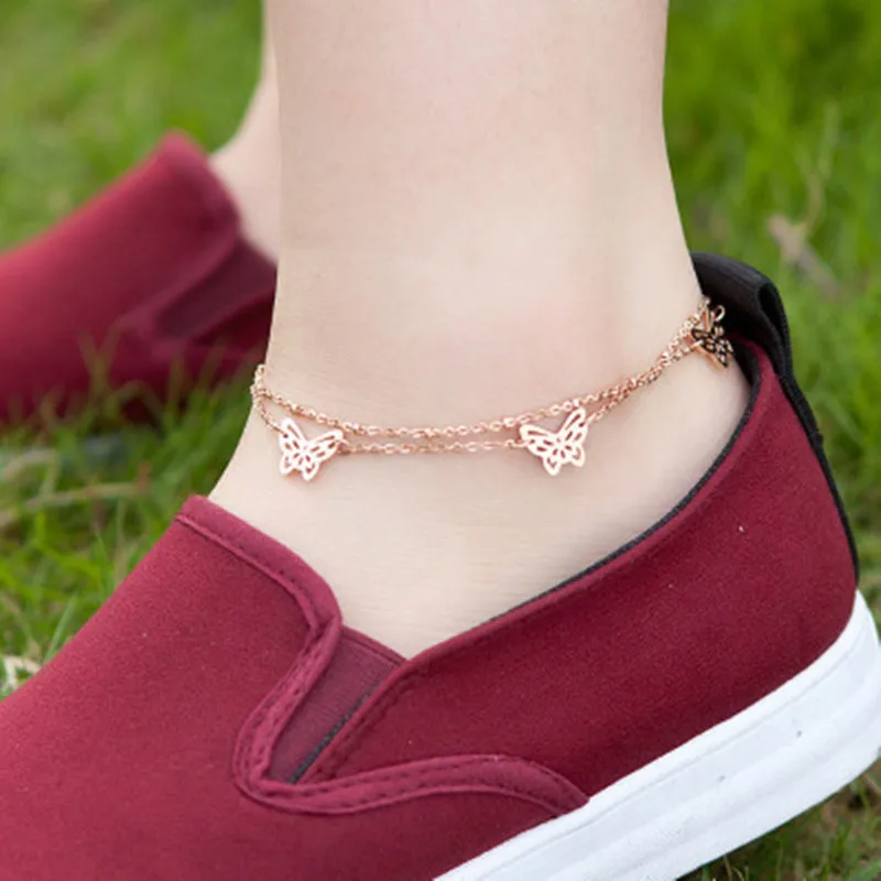 New Arrival Butterfly charm anklet for women Gold-Color Bracelet on a leg Fashion foot chian Ankle jewelry | Украшения и