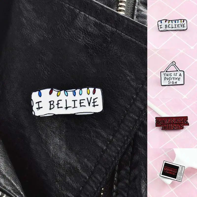 

STRANGER THINGS THIS IS A POSITIVE SIGN I BELIEVE Colorful pie plants Letters Bag Mirror Handbag Skirt jacket Sweater Brooches