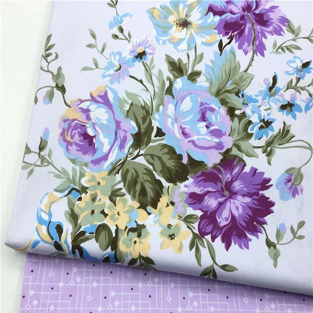 Buy Pretty Purple Huge Rose Flowers & Purple Abstract Check Printed Cotton