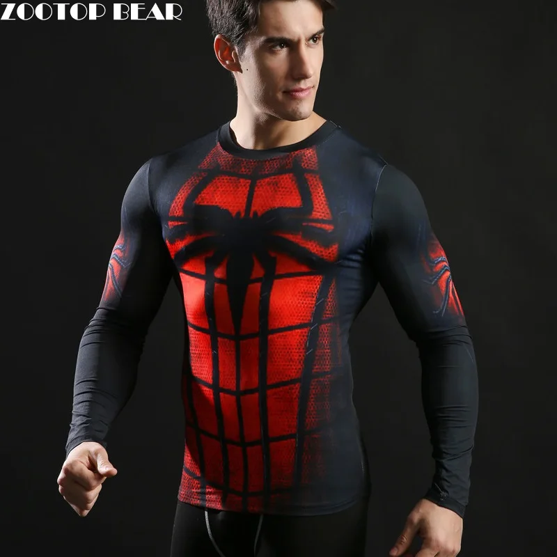 

2017 New Fitness T-Shirt 3D Print Long Sleeve Spideman Captain America T Shirt Men Bodybuilding Crossfit Brand Clothing