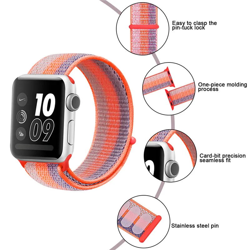 Полосатый цветной нейлоновый дышащий ремешок для часов для Apple Watch iWatch 4 Sports& Edition, спортивный браслет, ремешок для наручных часов