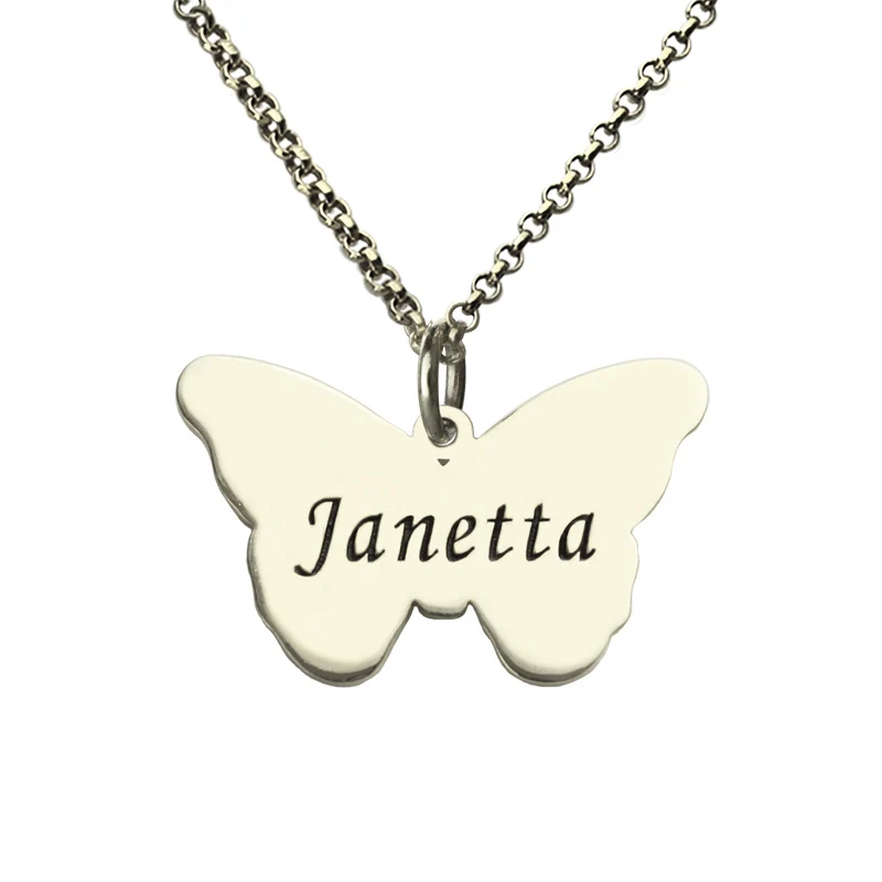 Ailin Girls Name Butterfly Necklace Silver Engraved Butterfly