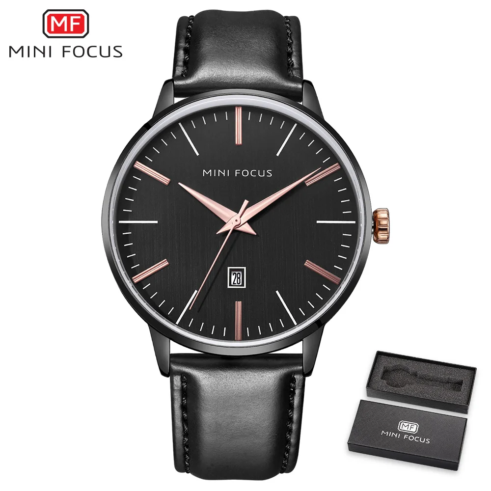 Мини фокус простые кварцевые часы мужские кожаные повседневные водонепроницаемые Модные повседневные мужские наручные часы бизнес ультра тонкие Montre Homme - Цвет: Black with Box