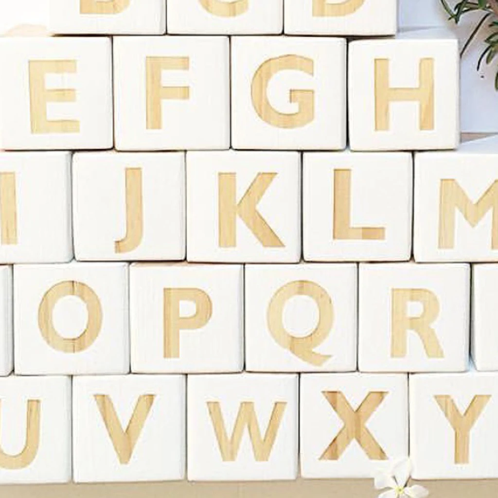  26Pcs Wooden English Alphabet Blocks Cubes Letters Educational Game Toys Kids Reading Learning Letters Cubes