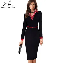 Женская винтажная одежда для работы с отложным воротником, vestidos, офисное облегающее платье с длинным рукавом в стиле пэчворк, платье-футляр в горошек, b334
