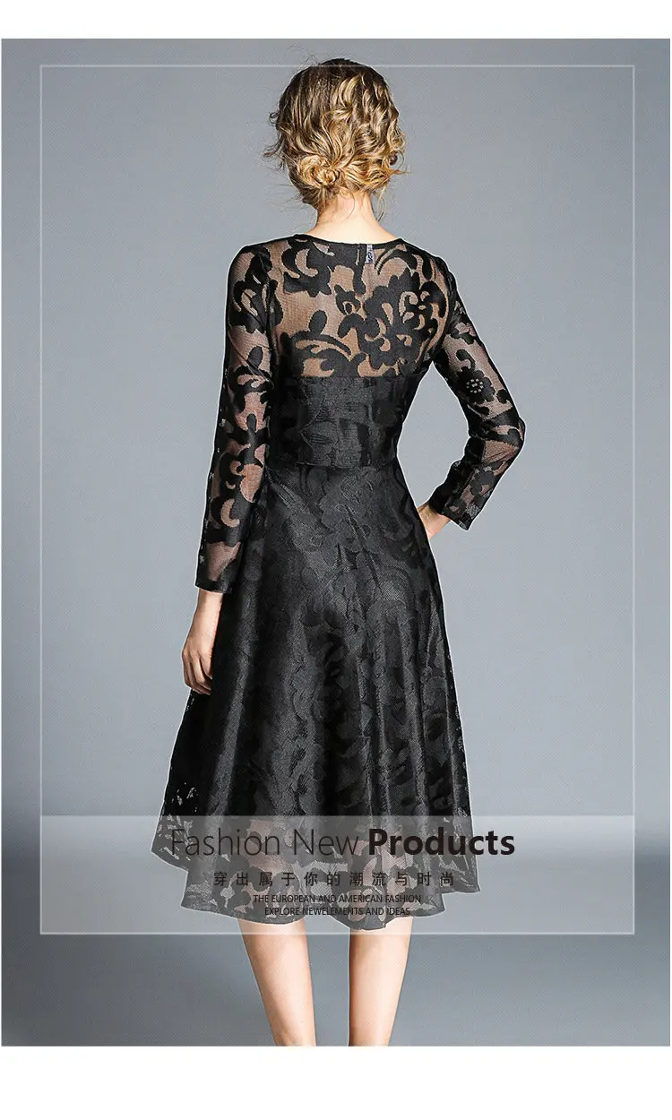 Autumn Lace Dress Casual Slim Fashion Women Dresses Hollow Out Large Size Dresses Women A-line Vintage Vestidos Mujer Robe Femme 2019 (11)