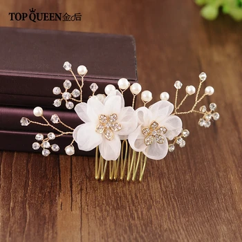 

TOPQUEEN Handmade Bridal Headpiece Elegant Organza Flower Bridal Hair Comb Wedding Headwear Bridal Headdress for Bride HP151