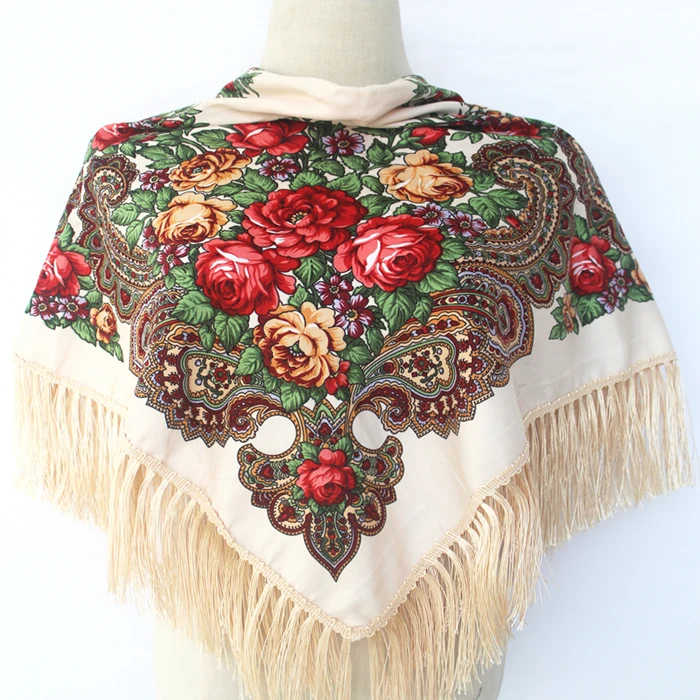 Роскошный бренд, русская мода, женский классический шарф с кисточками, цветочный принт, шаль, подарок, хлопок, для девушек, теплая, квадратная обёрточная бумага, солнцезащитный козырек, шарфы