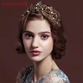 

XIAONIANSHI Baroque Retro Luxury Pearl Gold Crown Bridal Wedding Jewelry Rhinestone Tiaras Crowns Pageant Dress Hair Accessories