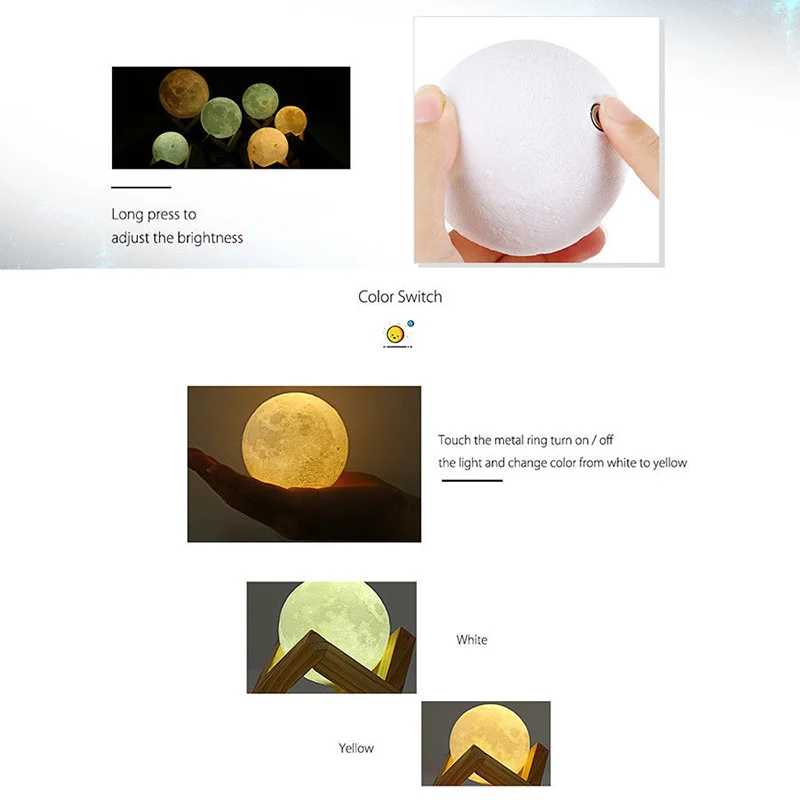 3D Magical LED Luna Night Light Moon Lamp Desk USB Charging Touch Control Home Decor Promotion Drop Shipping 2019 New