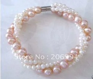 Whole Fancy 3 Strands Twisted White Pink Pearls Woman S Bracelet Whole Fancy 3 Strands Twisted White Pink Pearls Woman S Bracelet Design Jewelry In Bangles From Accessories On Aliexpress Alibaba Group