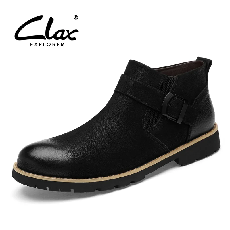 

CLAX Mens Boots Genuine Leather Spring Autumn Leather Shoe Male Designer Casual Shoe Winter Boot Fur Warm Fashion Walk Footwear