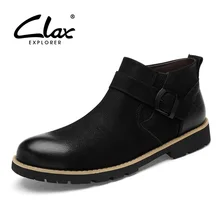CLAX Mens Boots Genuine Leather Spring Autumn Leather Shoe Male Designer Casual Shoe Winter Boot Fur Warm Fashion Walk Footwear clax mens winter boot fur warm casual leather shoe male high top snow boots genuine leather plush work shoe plus size
