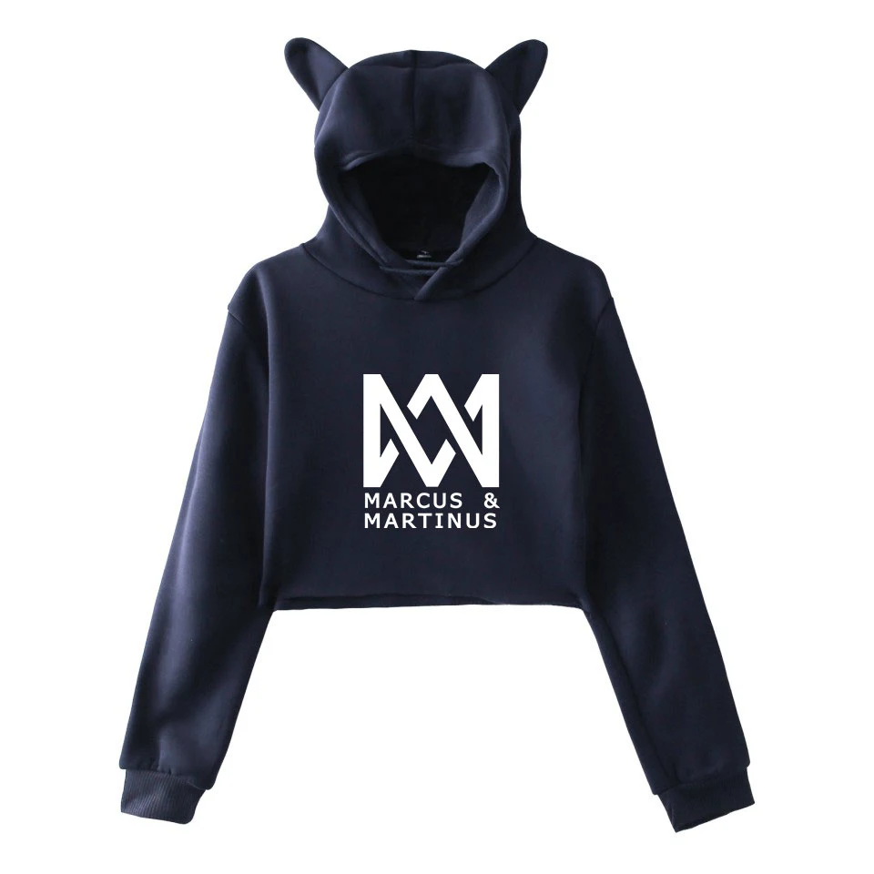  Marcus & Martinus Cat Ear Hoodies Sweatshirt Cuit Kpop Geometric Pattern Casual Women Autumn Soft S