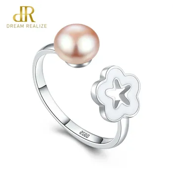 

DR Fashion Hollow Flower Pearl Rings for Women Genuine 925 Sterling Silver Adjustable Party Rings 2019 Fine Jewelry Dating Gifts
