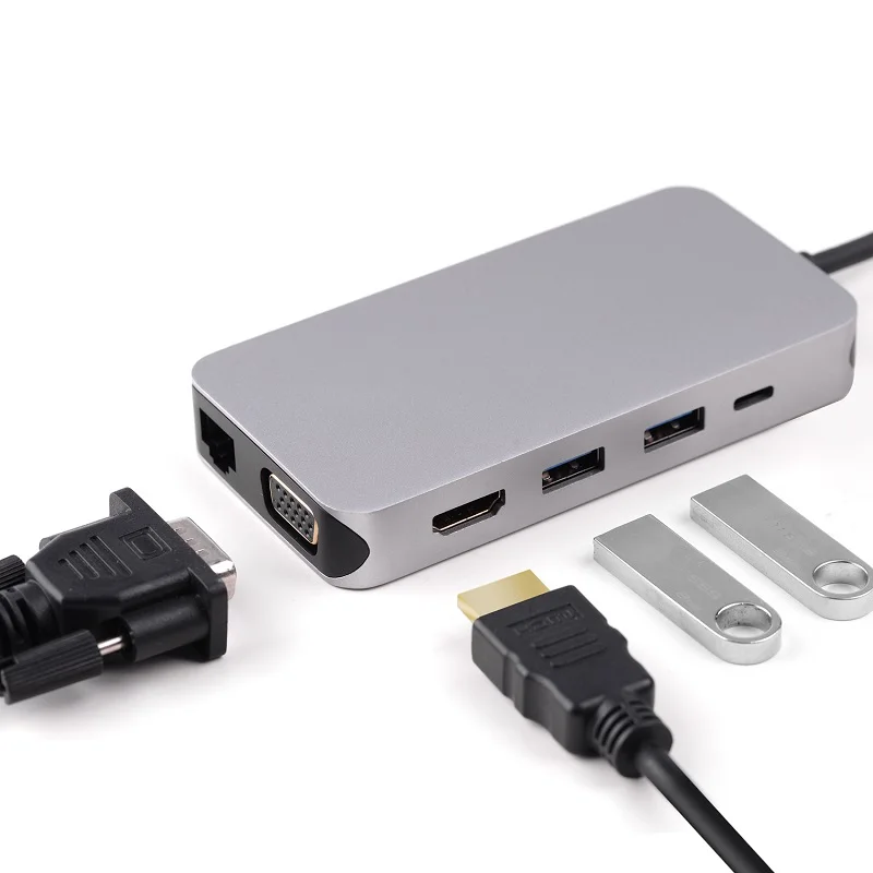 USB C hub rac 3 5 мм разъем usb3.1 Type c к HDMI RJ45 VGA USB3.0 TF SD карта PD Зарядка питания аудио адаптер