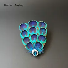 Настоящая фотография 11 см винтажный Павлин перо Свадебный головной убор Свадебные клипсы с хрустальные свадебные аксессуары mariage