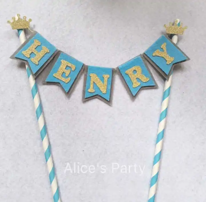

New Sign baby Name Cake Bunting baby shower blue cake banner custom name bunting hot newborn 1st birthday cake flag gold decor
