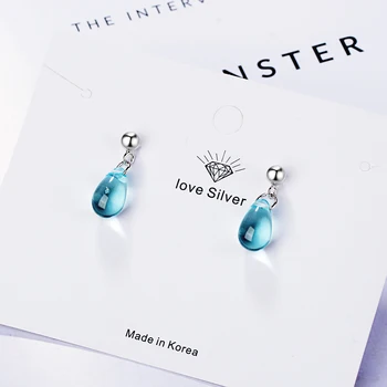 

Korean Literary Sweet Blue Water Droplets Earrings 925 Sterling Silver Earrings For Women Girl Boucle D'oreille S-e649