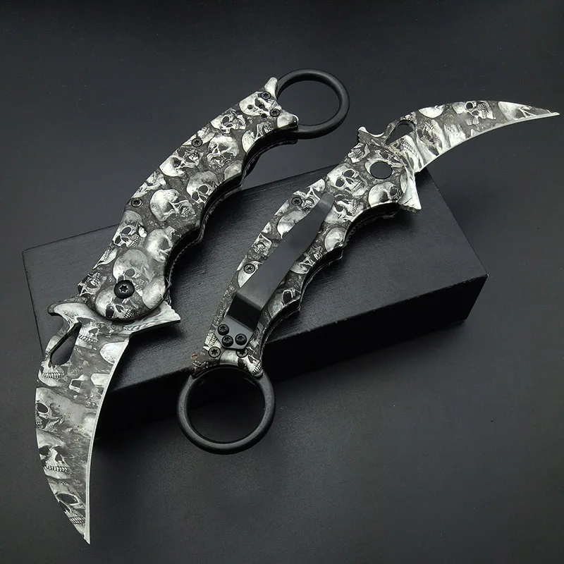 Голова черепа с покрытием Karambits тактический нож 440 нержавеющая клинок в форме
