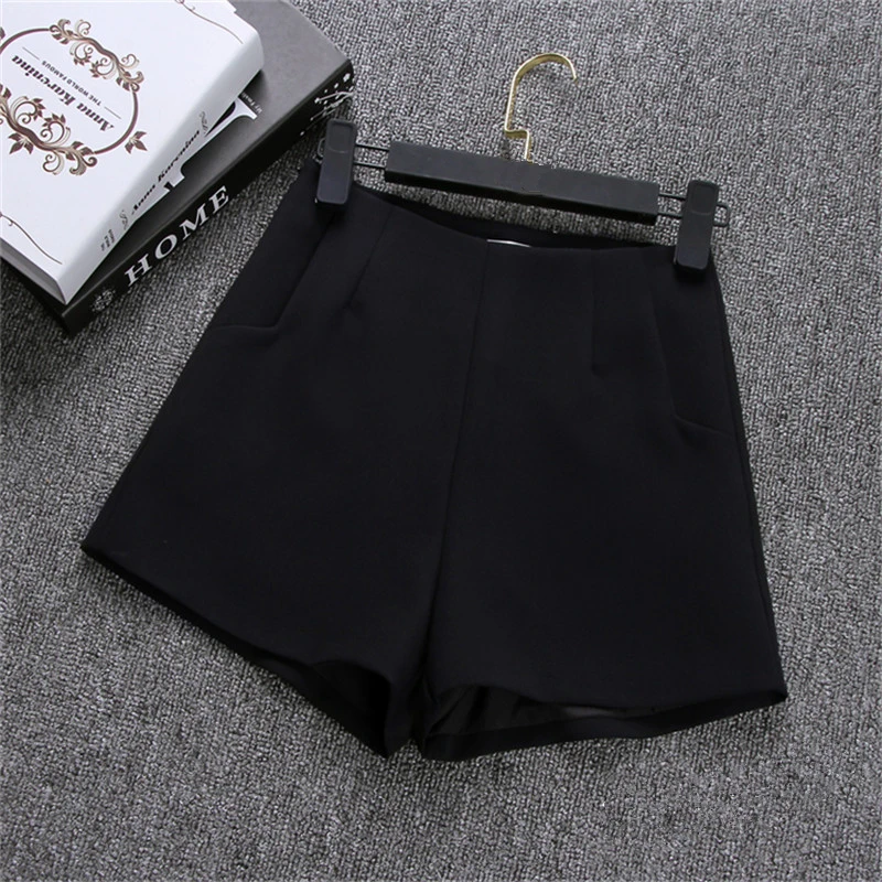 CUHAKCI High Waist Wide Leg Shorts Summer Shorts Women Fashion Style Casual Shorts Black Gray White Vintage Pockets Solid Color